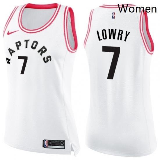 Womens Nike Toronto Raptors 7 Kyle Lowry Swingman WhitePink Fashion NBA Jersey