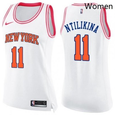 Womens Nike New York Knicks 11 Frank Ntilikina Swingman WhitePink Fashion NBA Jersey