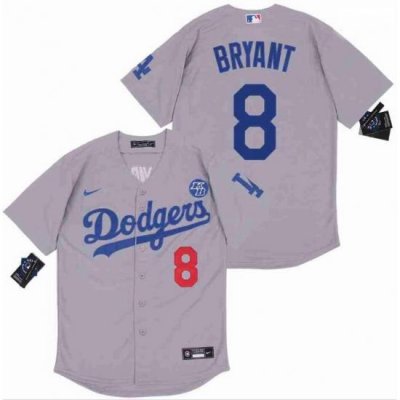 Men Dodgers 8 Kobe Bryant Grey Cool Base Stitched MLB Jersey