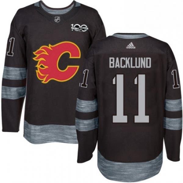 Mens Adidas Calgary Flames 11 Mikael Backlund Authentic Black 1917 2017 100th Anniversary NHL Jersey