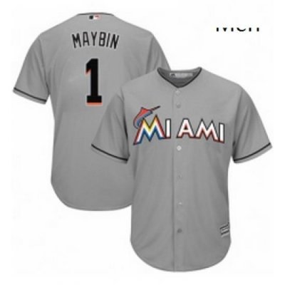 Mens Majestic Miami Marlins 1 Cameron Maybin Replica Grey Road Cool Base MLB Jersey