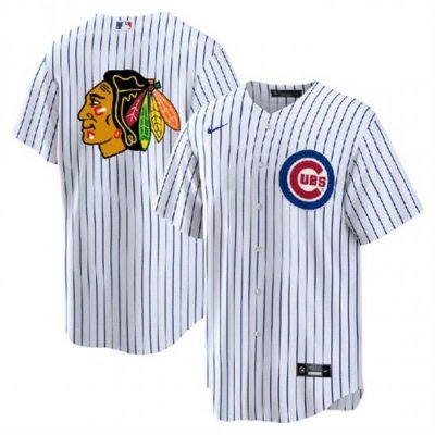 Men Chicago Cubs  26 Blackhawks White Cool Base Stitched Baseball Jersey