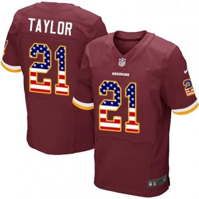 Mens Nike Washington Redskins 21 Sean Taylor Elite Burgundy Red Home USA Flag Fashion NFL Jersey