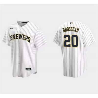 Men Milwaukee Brewers 20 Mike Brosseau White Cool Base Stitched Jersey