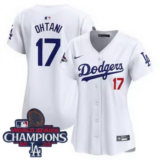 Women Nike Los Angeles Dodgers Shohei Ohtani #17 White Flex Base 2024 World Series Champions Stitched MLB Jersey