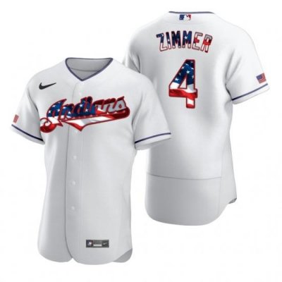 Men Cleveland Indians 4 Bradley Zimmer Men Nike White Fluttering USA Flag Limited Edition Flex Base MLB Jersey