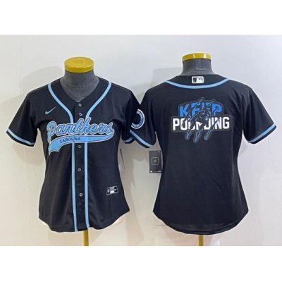 Women Carolina Panthers Black Team Big Logo With Patch Cool Base Stitched Baseball Jersey