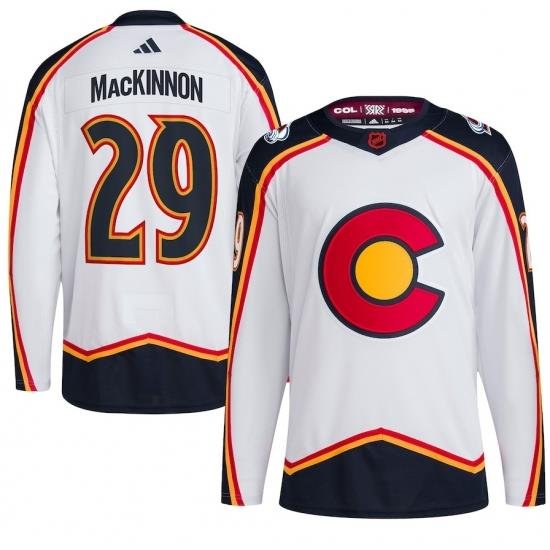 Men Colorado Avalanche 29 MacKINNON 2022 23 White Reverse Retro Stitched Jersey