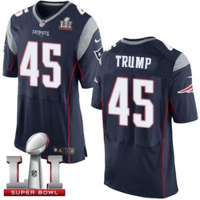 Nike Patriots #45 Donald Trump Navy Blue Team Color Super Bowl LI 51 Mens Stitched NFL Elite Jersey