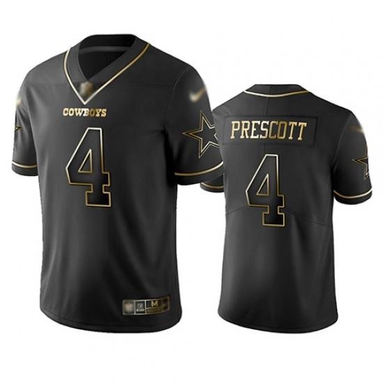 Cowboys 4 Dak Prescott Black Men Stitched Football Limited Golden Edition Jersey