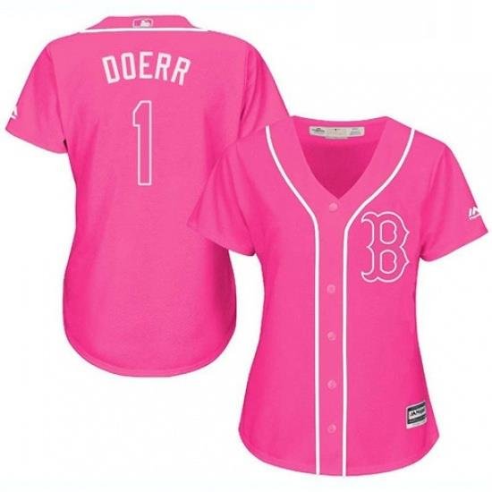 Womens Majestic Boston Red Sox 1 Bobby Doerr Authentic Pink Fashion MLB Jersey