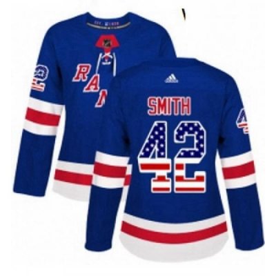 Womens Adidas New York Rangers 42 Brendan Smith Authentic Royal Blue USA Flag Fashion NHL Jersey