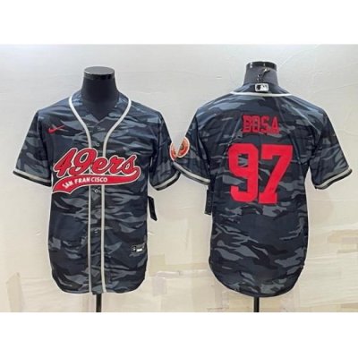 Men San Francisco 49ers 97 Nick Bosa Grey Red Camo With Patch Cool Base Stitched Baseball Jersey