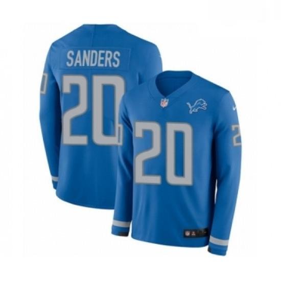 Men Nike Detroit Lions 20 Barry Sanders Limited Blue Therma Long Sleeve NFL Jersey