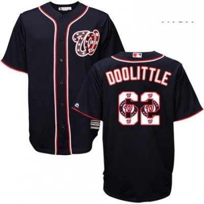 Mens Majestic Washington Nationals 62 Sean Doolittle Authentic Navy Blue Team Logo Fashion Cool Base MLB Jersey