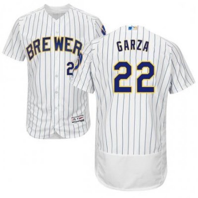 Mens Majestic MilWaukee BreWers 22 Matt Garza White Home Flex Base Authentic Collection MLB Jersey