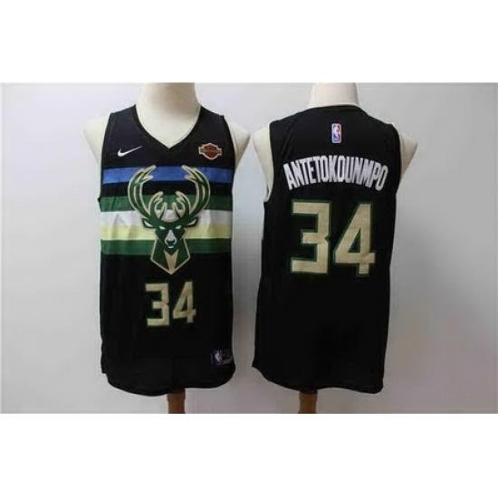 Bucks 34 Giannis Antetokounmpo Black City Edition Nike Swingman Jersey