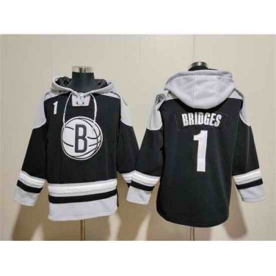 Men Brooklyn Nets 1 Mikal Bridges Black Lace Up Pullover Hoodie