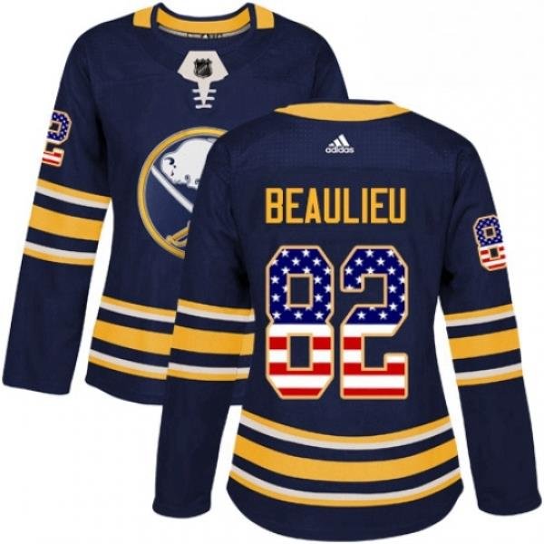 Womens Adidas Buffalo Sabres 82 Nathan Beaulieu Authentic Navy Blue USA Flag Fashion NHL Jersey