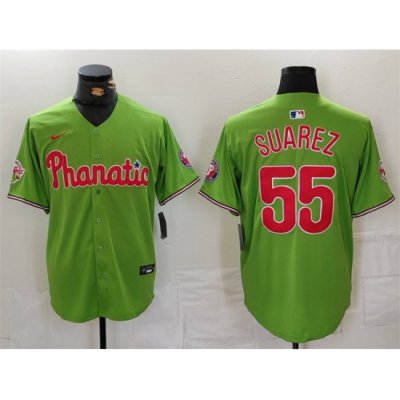 Men Philadelphia Phillies 55 Ranger Suarez Green With Patch Stitched Jersey