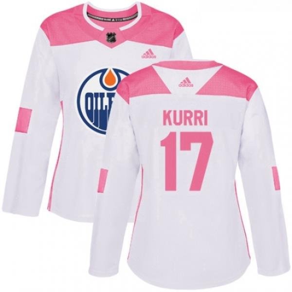 Womens Adidas Edmonton Oilers 17 Jari Kurri Authentic WhitePink Fashion NHL Jersey