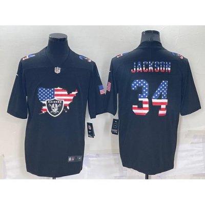 Men Las Vegas Raiders 34 Bo Jackson Black USA Flag Limited Stitched Jersey