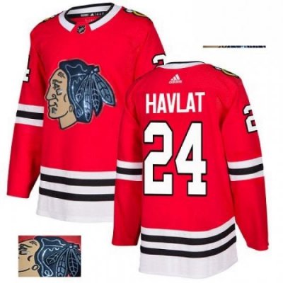 Mens Adidas Chicago Blackhawks 24 Martin Havlat Authentic Red Fashion Gold NHL Jersey