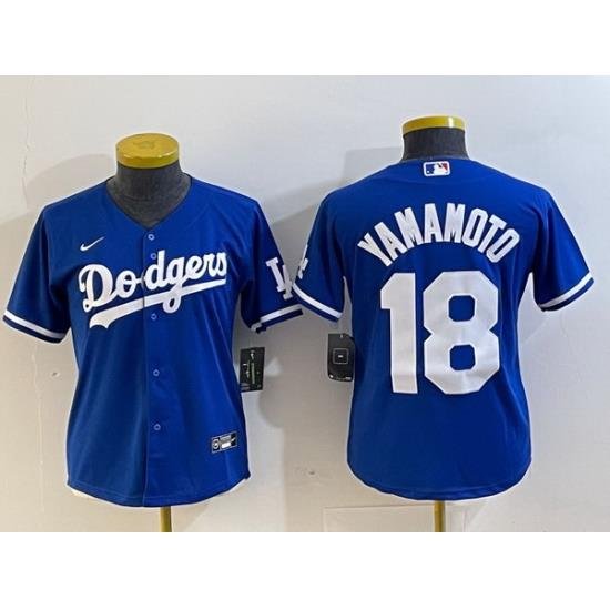 Women Los Angeles Dodgers 18 Yoshinobu Yamamoto Blue Stitched Jersey