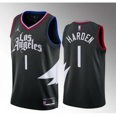 Men Los Angeles Clippers 1 James Harden Black Statement Edition Stitched Jersey