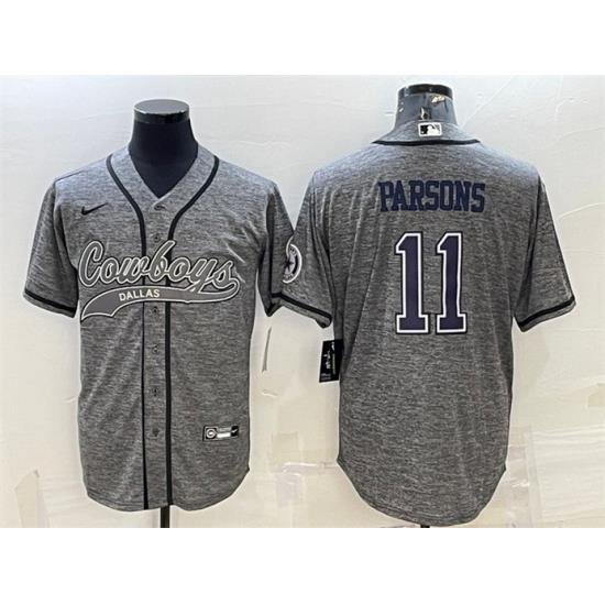 Men Dallas Cowboys 11 Micah Parsons Grey With Patch Cool Base Stitched Baseball JerseyS