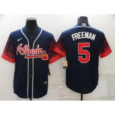 Men's Nike Atlanta Braves 5 Freddie Freeman Navy 2021 NeW Jersey