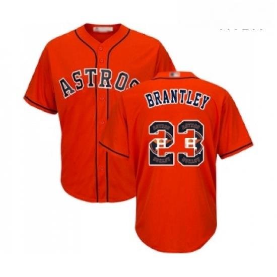 Mens Houston Astros 23 Michael Brantley Authentic Orange Team Logo Fashion Cool Base Baseball Jersey