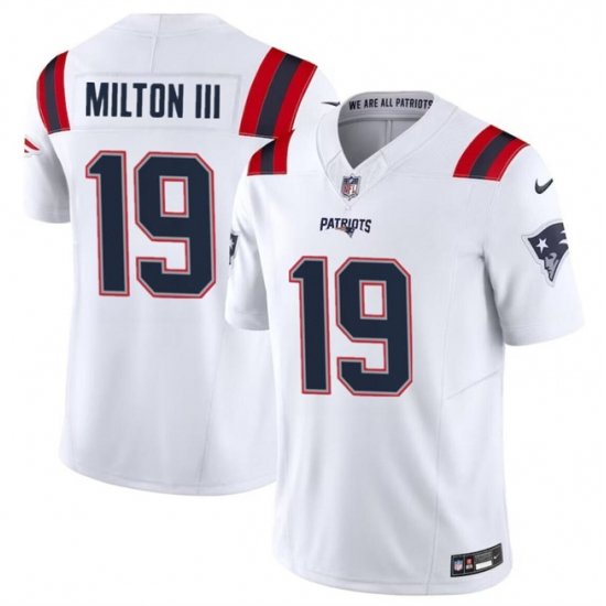 Youth New England Patriots 19 Joe Milton III White 2024 F U S E Vapor Limited Stitched Football Jersey