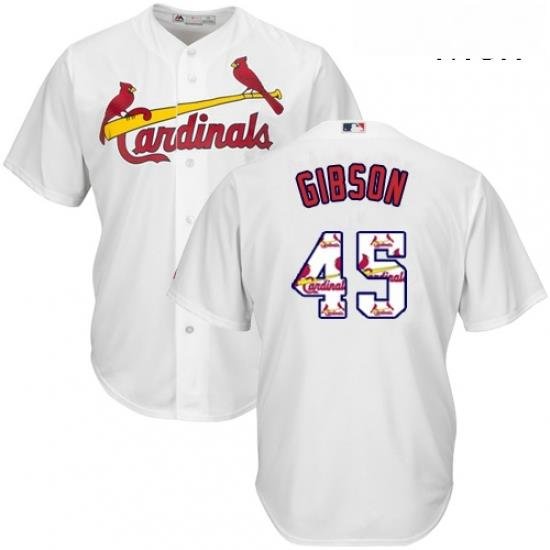 Mens Majestic St Louis Cardinals 45 Bob Gibson Authentic White Team Logo Fashion Cool Base MLB Jersey