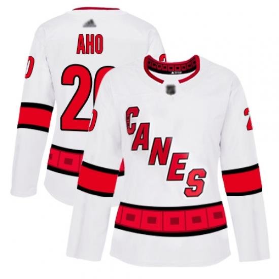 Women Hurricanes 20 Sebastian Aho White Road Authentic Stitched Hockey Jersey