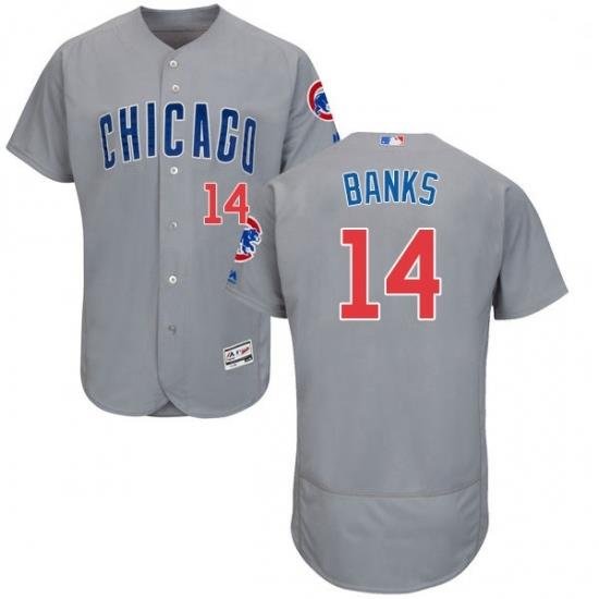 Mens Majestic Chicago Cubs 14 Ernie Banks Grey Road Flex Base Authentic Collection MLB Jersey