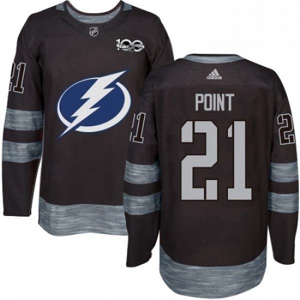 Mens Adidas Tampa Bay Lightning 21 Brayden Point Authentic Black 1917 2017 100th Anniversary NHL Jersey