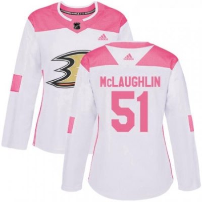 Womens Adidas Anaheim Ducks 51 Blake McLaughlin Authentic White Pink Fashion NHL Jersey