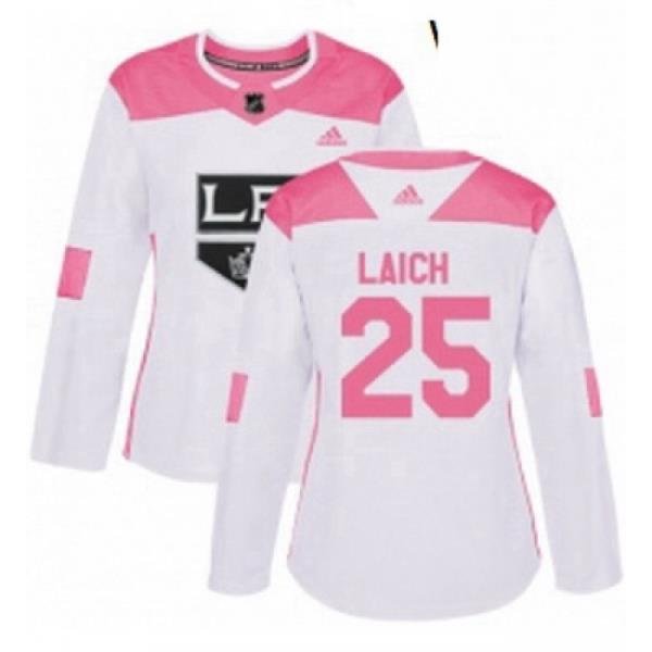 Womens Adidas Los Angeles Kings 25 Brooks Laich Authentic WhitePink Fashion NHL Jersey