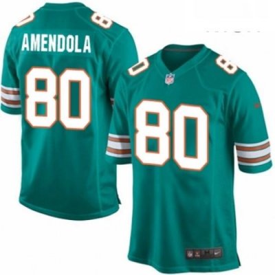 Mens Nike Miami Dolphins 80 Danny Amendola Game Aqua Green Alternate NFL Jersey