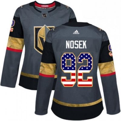 Womens Adidas Vegas Golden Knights 92 Tomas Nosek Authentic Gray USA Flag Fashion NHL Jersey