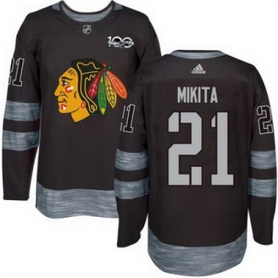 Blackhawks #21 Stan Mikita Black 1917 2017 100th Anniversary Stitched NHL Jersey