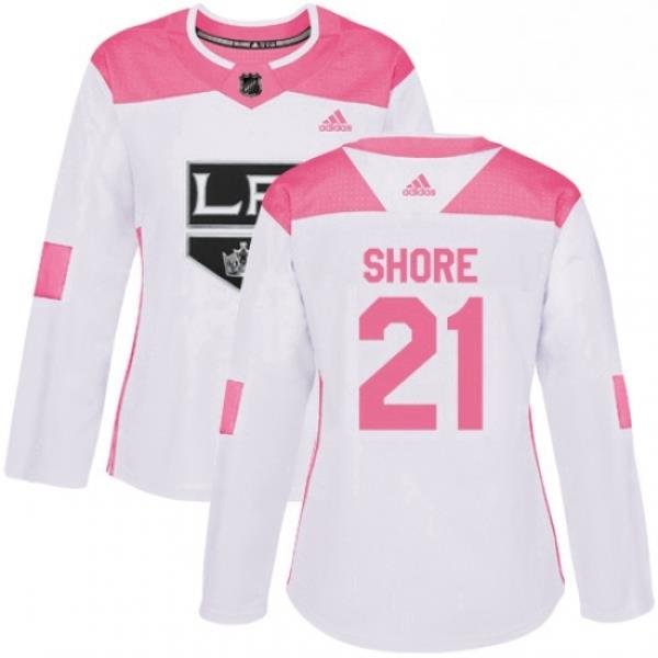 Womens Adidas Los Angeles Kings 21 Nick Shore Authentic WhitePink Fashion NHL Jersey