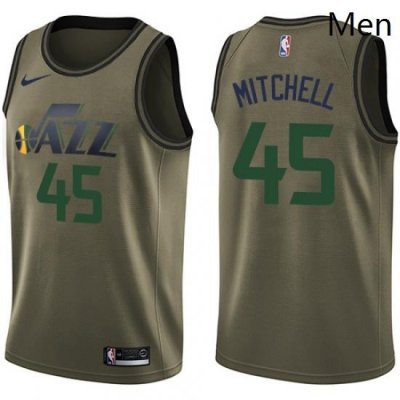 Mens Nike Utah Jazz 45 Donovan Mitchell Swingman Green Salute to Service NBA Jersey