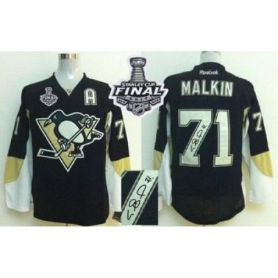 Penguins #71 Evgeni Malkin Black Autographed 2017 Stanley Cup Final Patch Stitched NHL Jersey