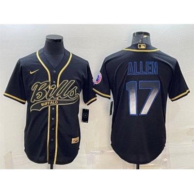 Men Buffalo Bills 17 Josh Allen Black Smoke Fashion With Patch Cool Base Stitched Baseball Jersey