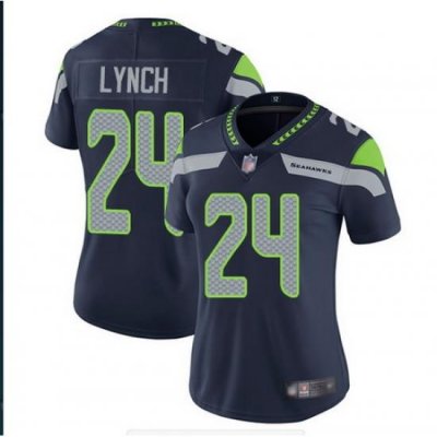 Women Nike Seahawks 24 Marshawn Lynch Navy Vapor Untouchable Limited Jersey