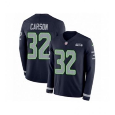 Mens Nike Seattle Seahawks 32 Chris Carson Limited Navy Blue Therma Long Sleeve NFL Jersey