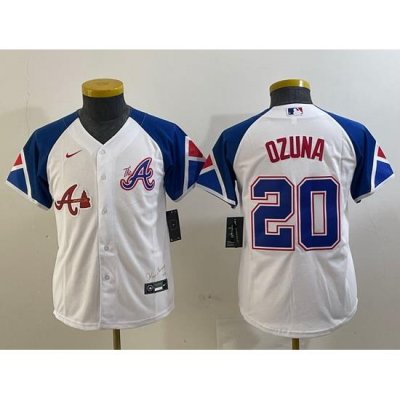 Youth Atlanta Braves 20 Marcell Ozuna White 2023 City Connect Stitched Baseball Jersey  3