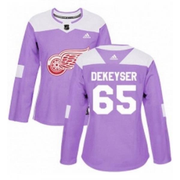 Womens Adidas Detroit Red Wings 65 Danny DeKeyser Authentic Purple Fights Cancer Practice NHL Jersey